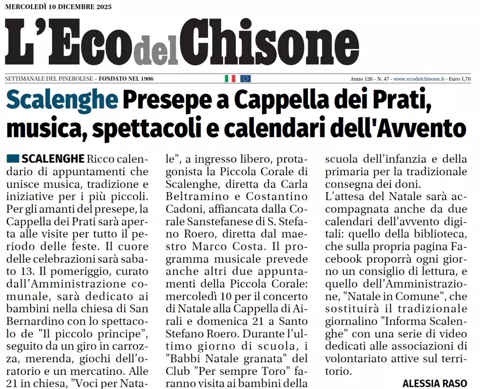 L'Eco del Chisone di mercoledì 10 dicembre 2025