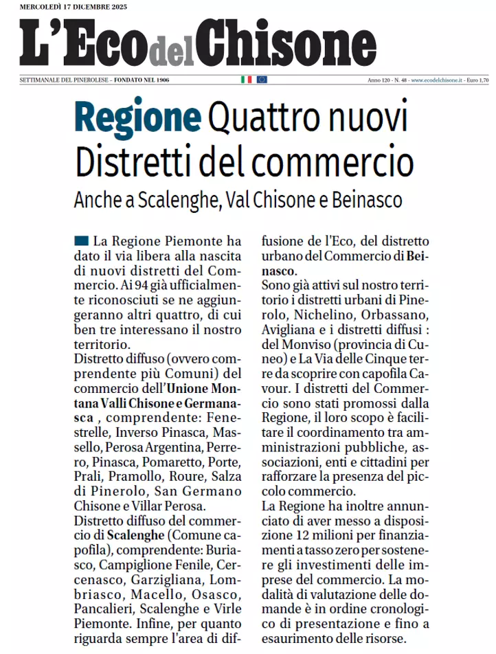 L'Eco del Chisone di mercoledì 17 dicembre 2025